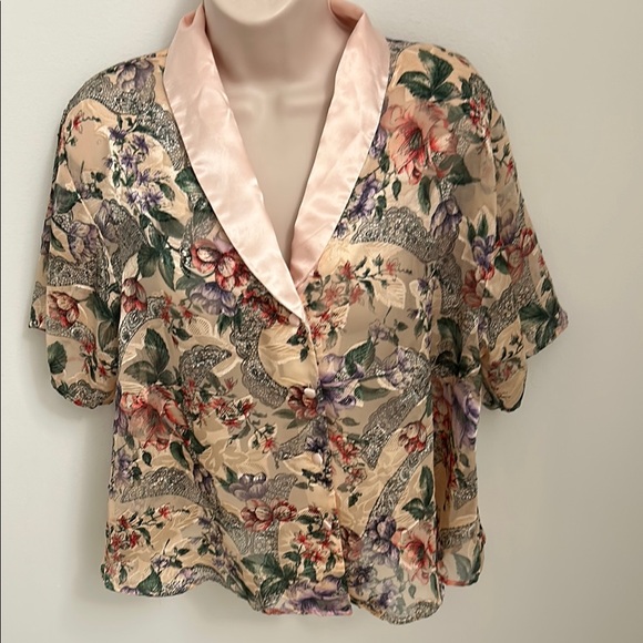 Vintage Victoria’s Secret Gold Label Satin Floral Pajama Top Blouse – Size L - Picture 1 of 9